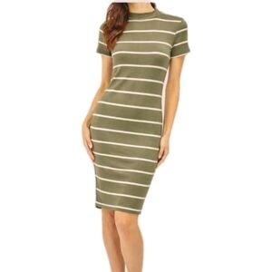 THREE Dots mock short sleeve knit dress In Green/white Size Small